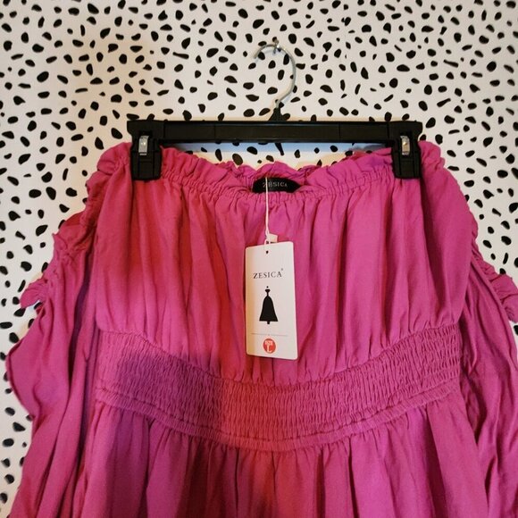 ZESICA Women's 2024 Sexy Boho Off Shoulder Puff Short Sleeve High Waist Ruffled - Picture 3 of 5